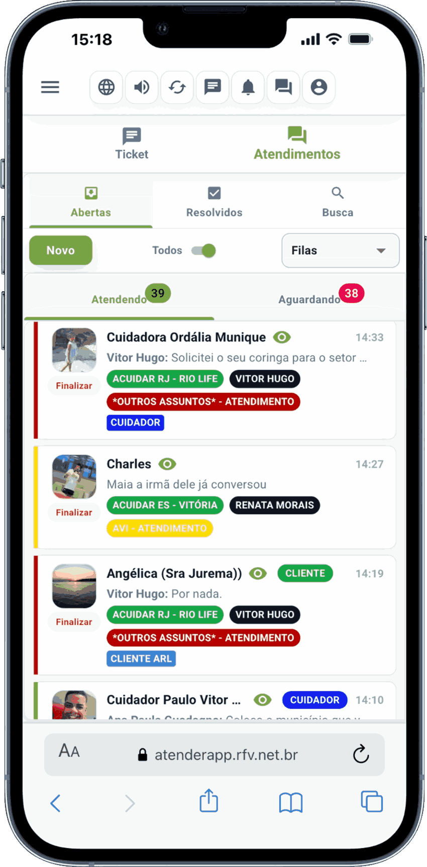 Atendimento do Atender no celular